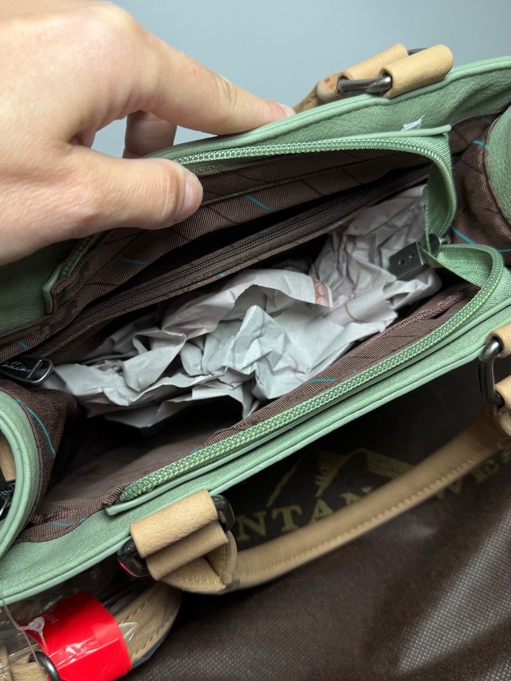 Montana West Green and Tan Embossed Floral Top-Handle Satchel - Picture 2 of 3